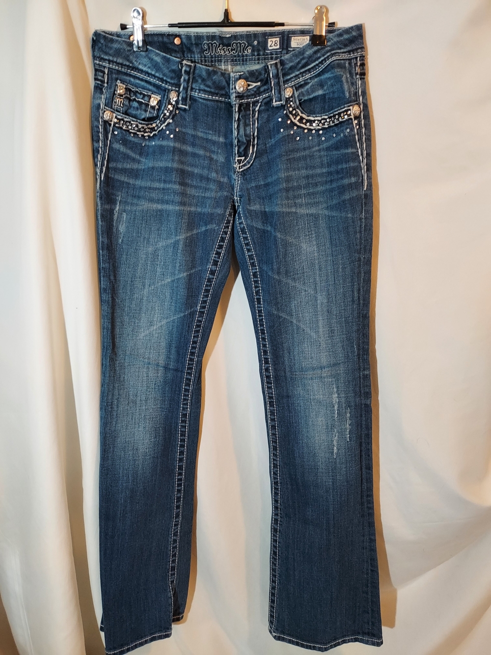 Miss Me Embellished Bootcut Jeans Size 28 Medium Dark Wash Bling Y2K